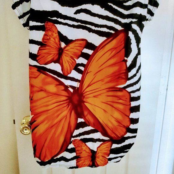 ZEBRA WOMEN ORANGE BUTTERFLY TOP SIZE M - Picture 4 of 8
